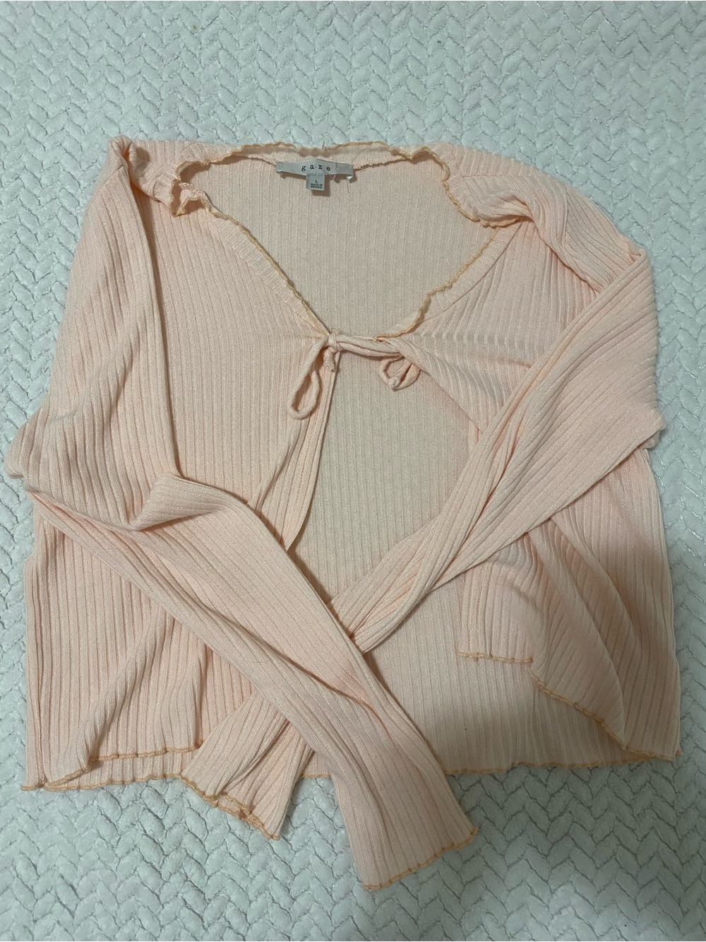 Gaze Pink Ribbed Tie-Front Cardigan